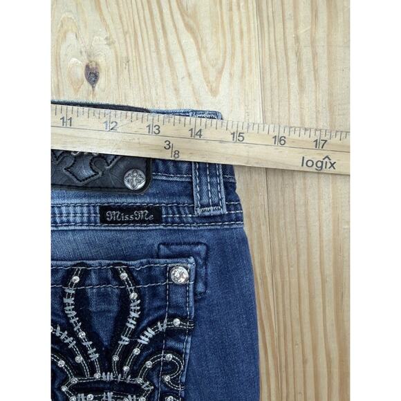 MISS ME JP510GSK-2 DISTRESSED FLEUR DE LIS STRETCH SKINNY DENIM JEANS~28 X 31 - Picture 4 of 7